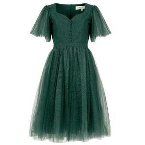 Emerald Green Tulle Fit-and-Flare Dress